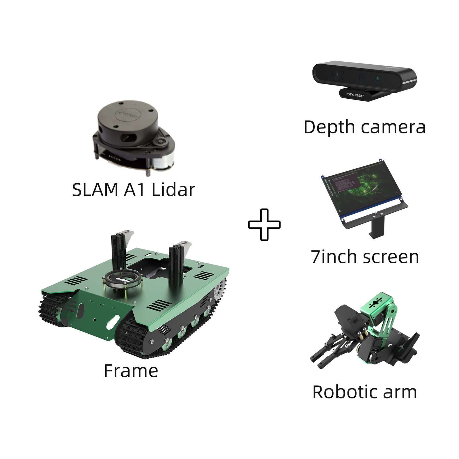 Jetson NANO 4GB(B01/SUB)용 Lidar Depth 카메라를 사용한 Yahboom ROS Transbot 로봇 Python 프로그래밍 컨트롤러 Jetson NANO 4GB 제외 카메라 깊이 카메라 부속품 로봇 팔 + 7 인치 화면으로